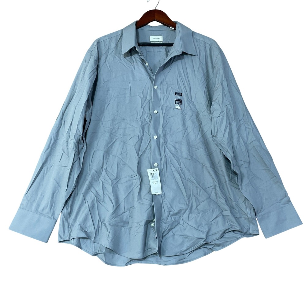 NWT Calvin Klein Slim Fit Dress Shirt Men's 18 34/35 2XL Grey Cotton Blend